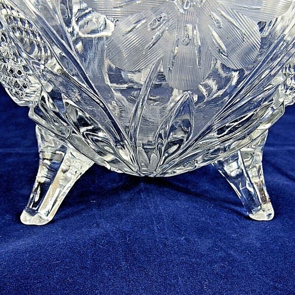 Vintage US Glass EAPG Footed Bowl Floral Etched Innovation Antique 7.5" x 6.5" - Picture 5 of 8